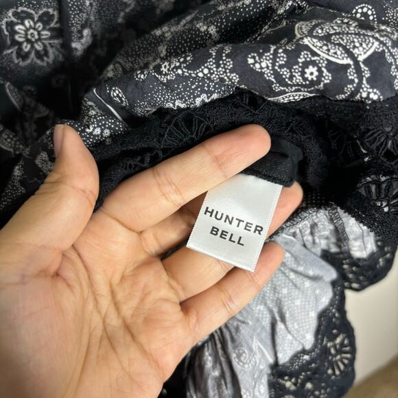 Hunter Bell NYC Black Gray Floral Stripe Eliza Ruffle Lace Top Sz 0 - Picture 6 of 11